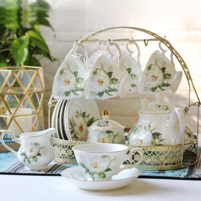 European-Style Bone China Coffee Cup Set-Tea time Whisper