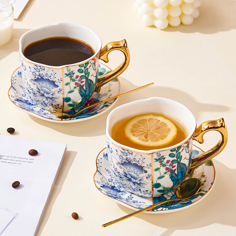 Gold Trim Floral Porcelain Cup & Saucer Gift Set