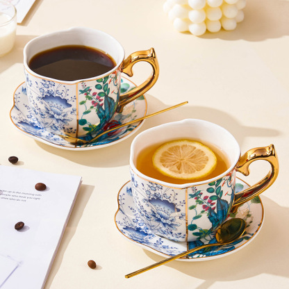 Gold Trim Floral Porcelain Cup & Saucer Gift Set