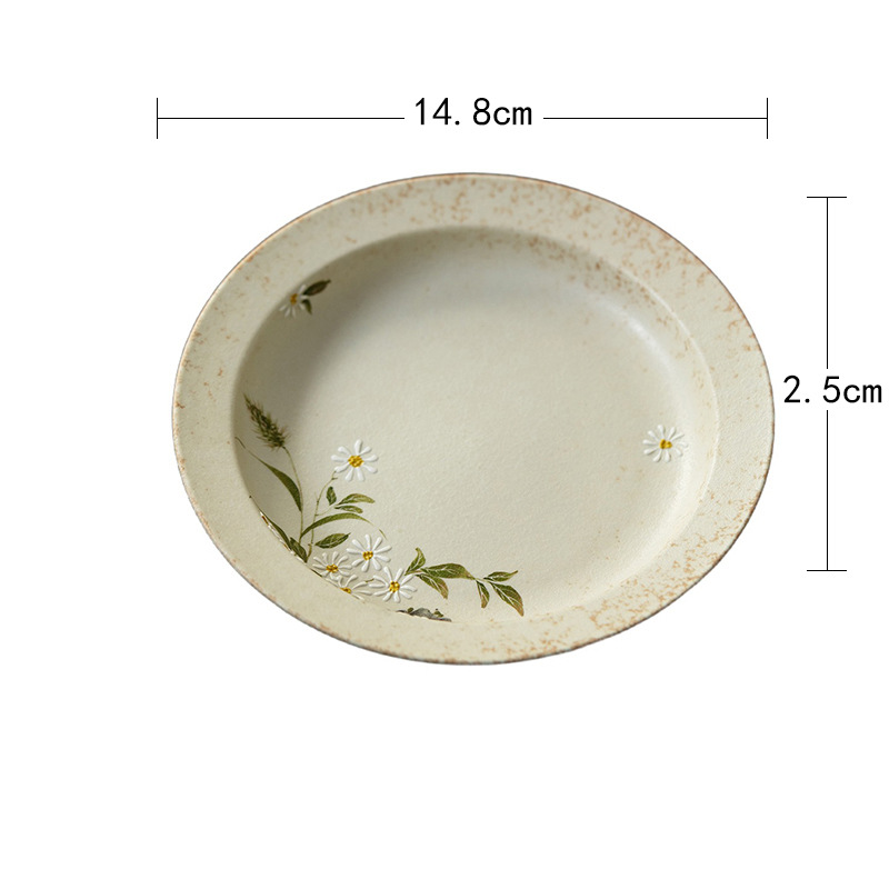 Small Green Mandarin - Daisy Spring Painting - Cloud-Patterned Tea Pot Stand (Handmade White Porcelain)