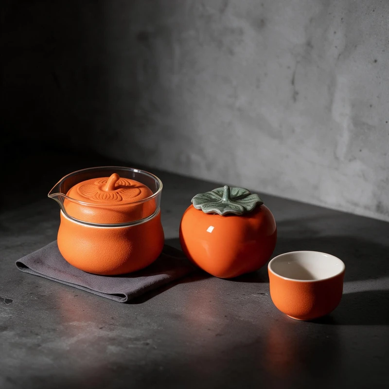 wabi-sabi-orange-tea-set-dark-concrete-minimalist-display