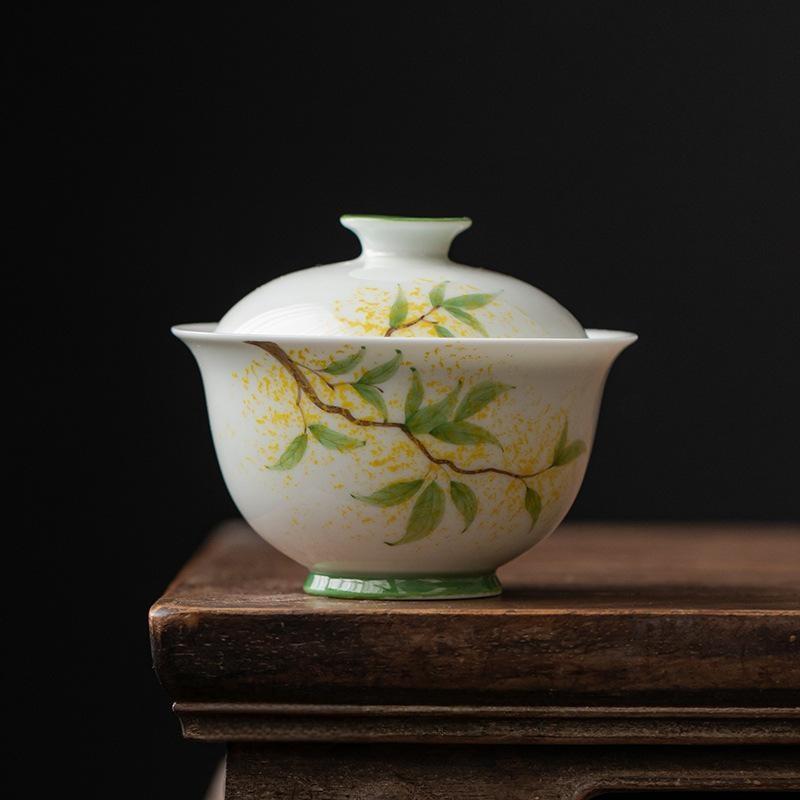 Hand-Painted Osmanthus Gaiwan (Porcelain Tea Bowl with Lid)