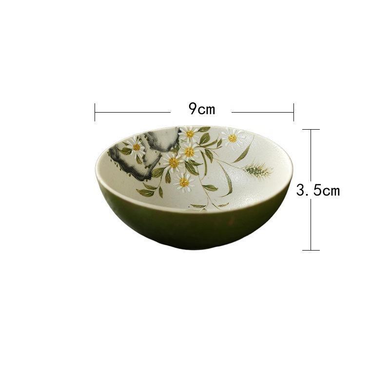 Small Green Mandarin - Daisy Spring Painting - Ruyi Round-Mouth Master Tea Cup (Handmade White Porcelain)