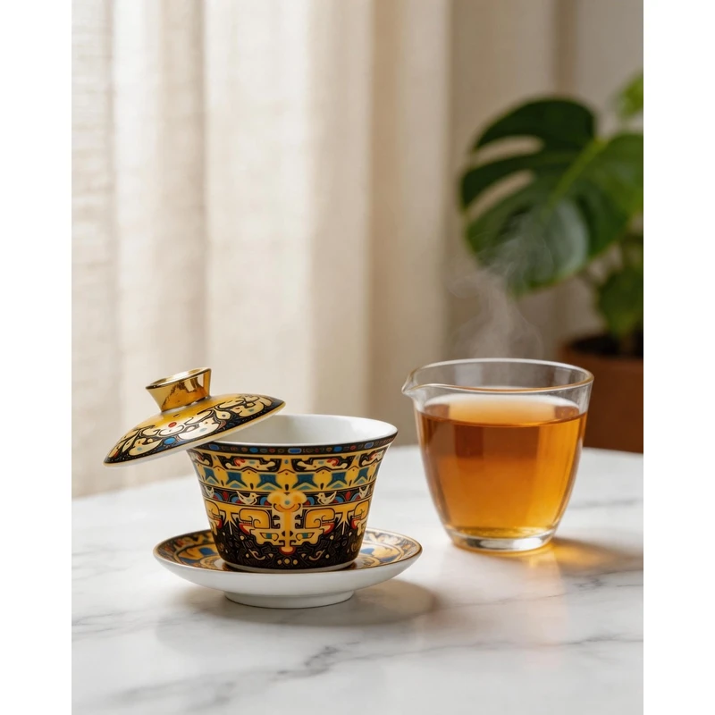 thangka-gilded-gaiwan-brewing-tea-with-steaming-liquor