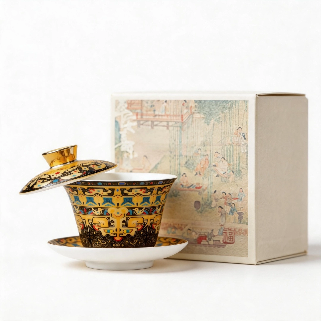 Thangka Gilded Gaiwan Tea Cup Set