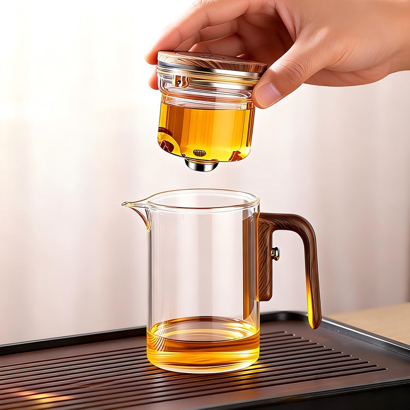 Zen Wood Grain Glass Tea Infuser Pitcher