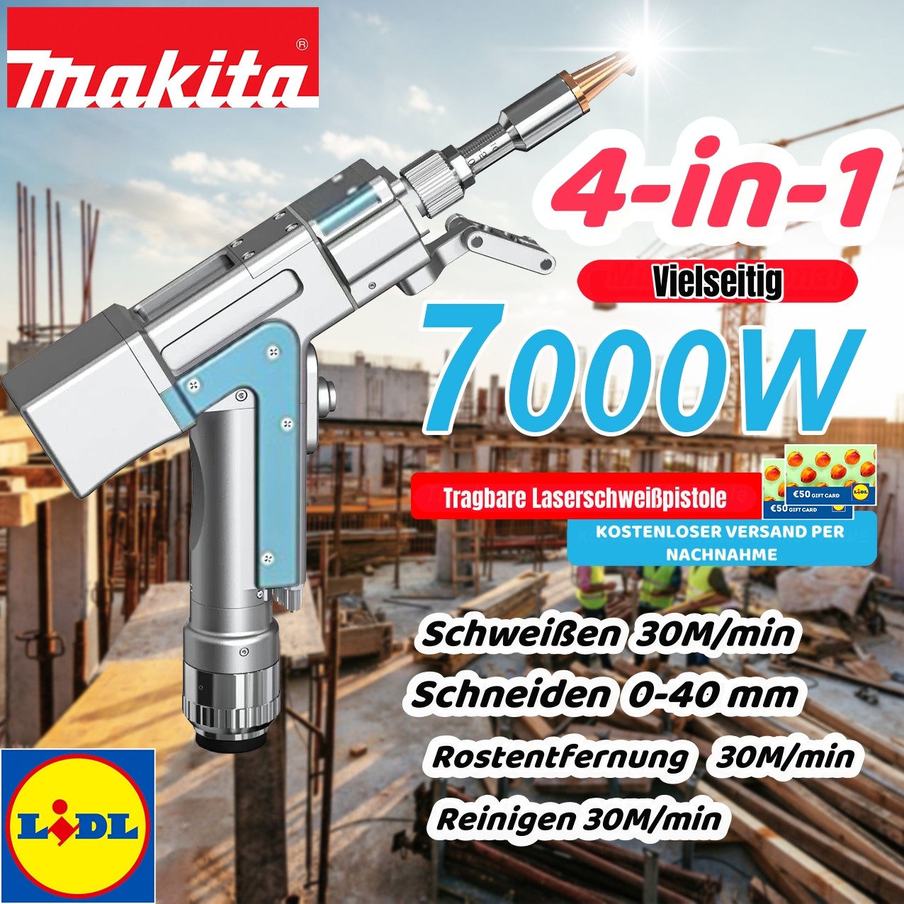 MAKITA 4-in-1 Multifunktions-Laserschweißpistole (Kann zum Schweißen, Schneiden, Desoxidieren und Reinigen verwendet werden)
