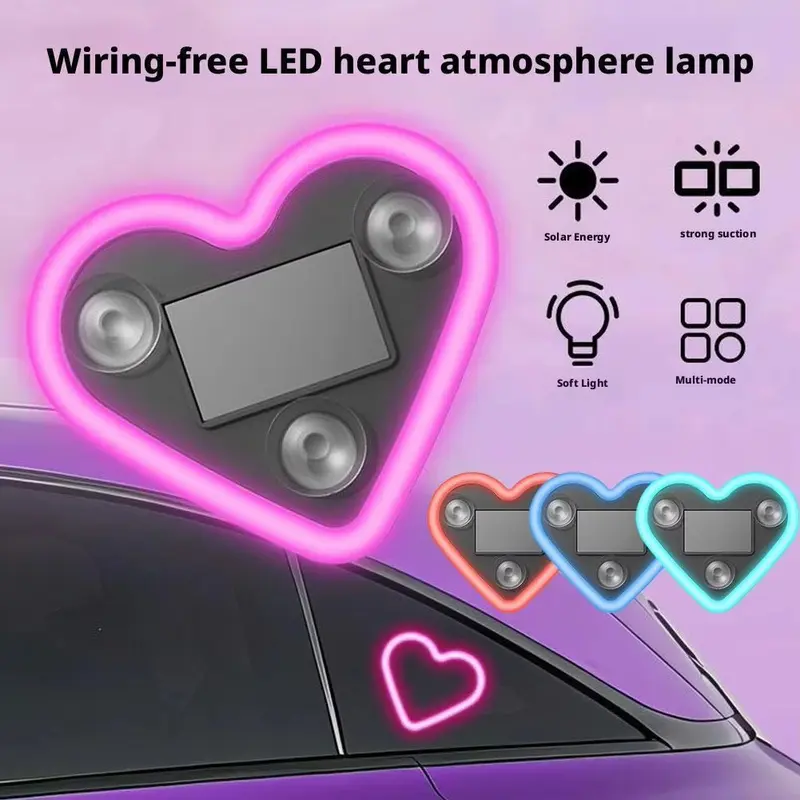 Solar Powered Wireless LED Heart Shape C-Pillar Neon Light