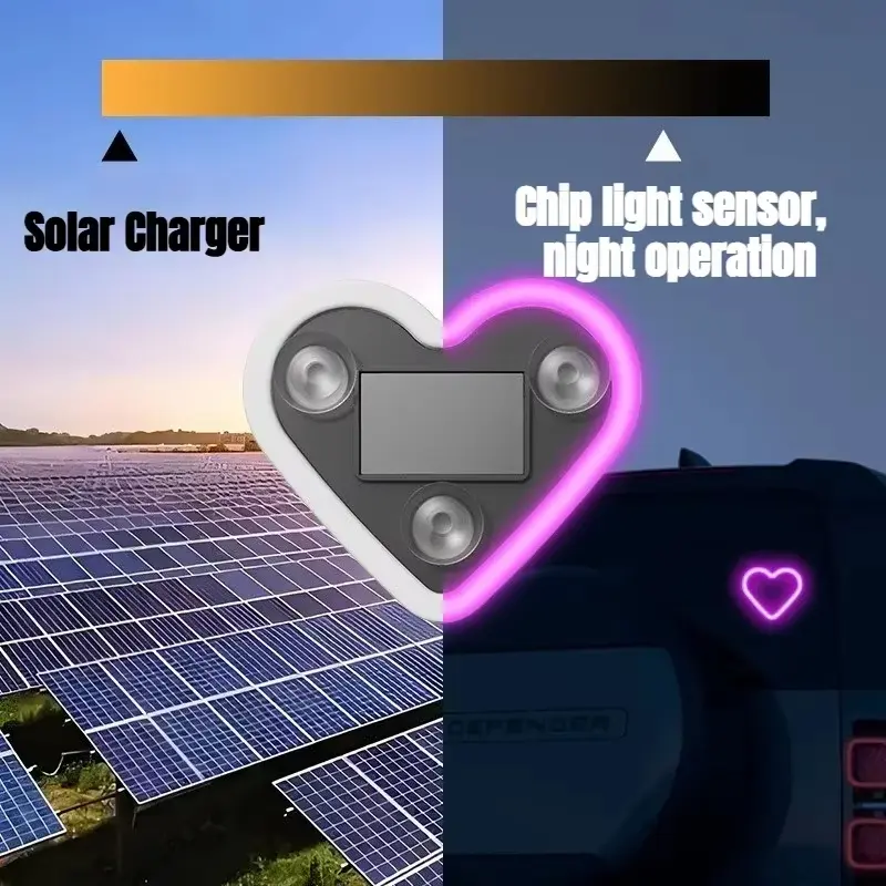 Solar Powered Wireless LED Heart Shape C-Pillar Neon Light