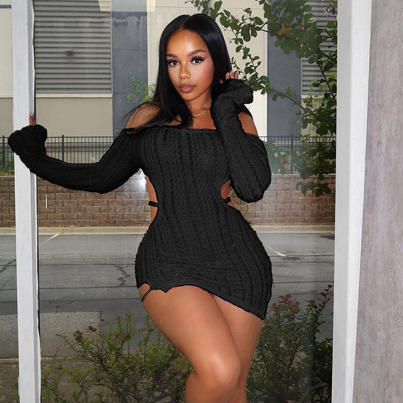 See-Through Neckline Wrap Cutout Backless Split Women Dress