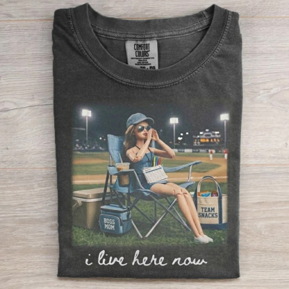 I Live Here Now Baseball Graphic T-Shirt