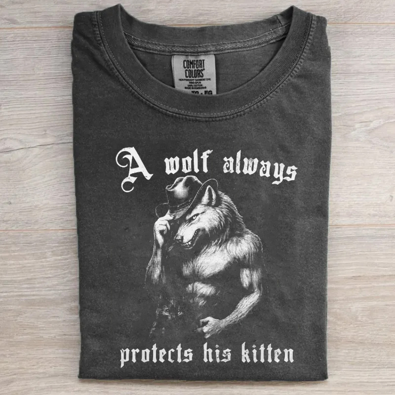A Wolf Always Protects His Kitten Funny Meme T-shirt