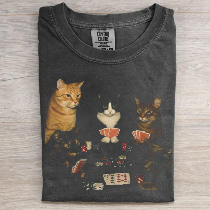 Retro Funny Cats Playing Poker Meme T-shirt