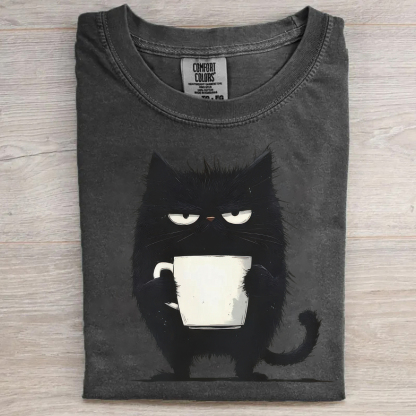 Funny Black Cat Coffee T-shirt
