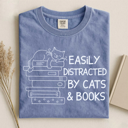 Easily Distracted By Cats And Books T-shirt