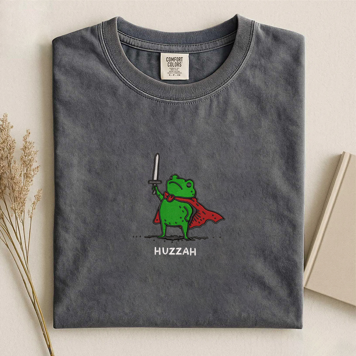 Huzzah Frog with Sword Embroidered T-shirt