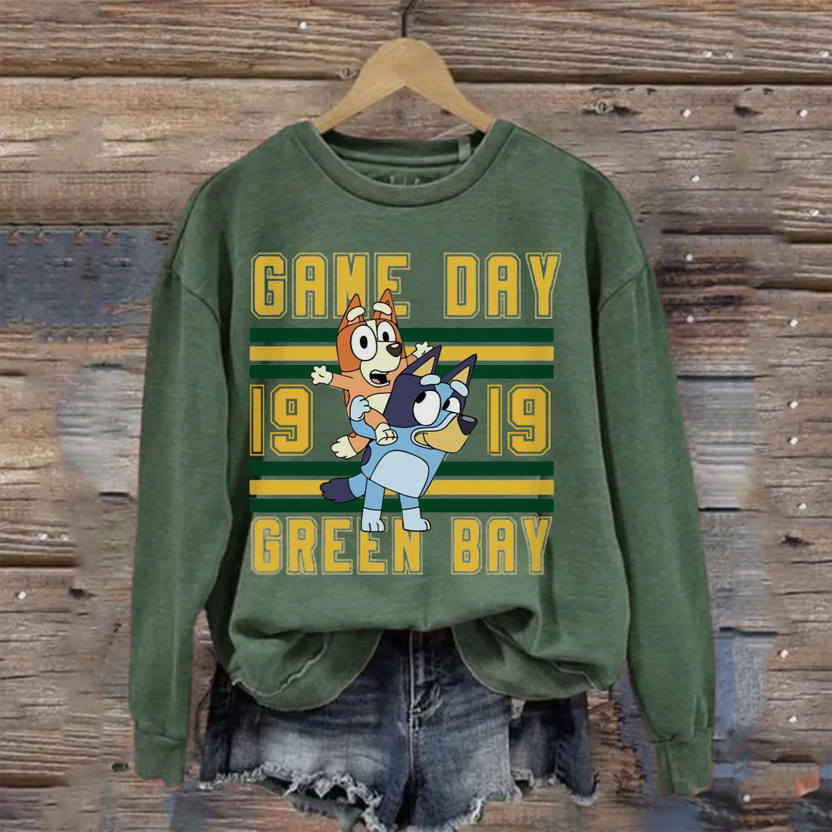 Blue Dog Green Bay Football Vintage Style Sweatshirt
