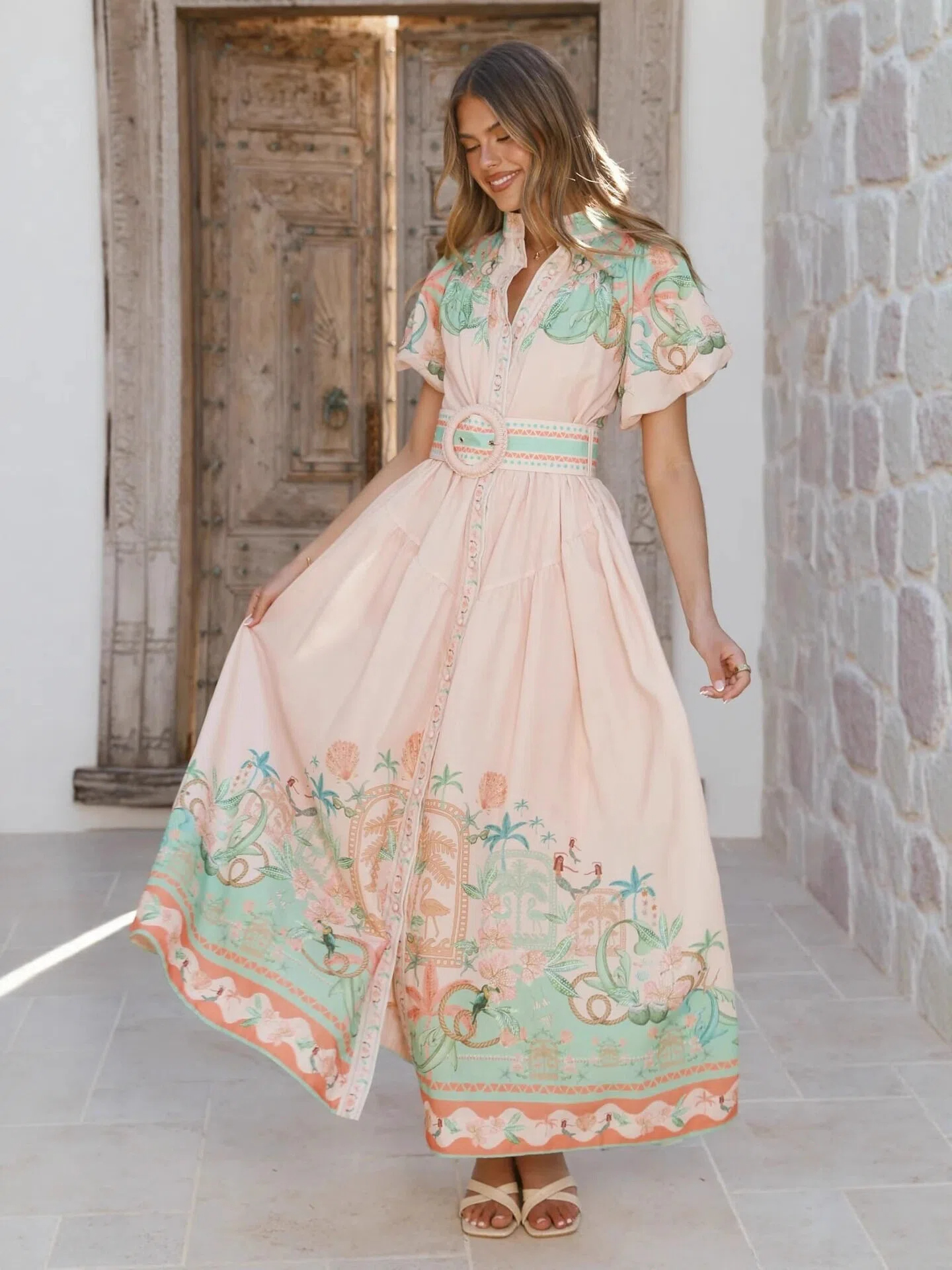 Blush Tropical Border Print Maxi Dress