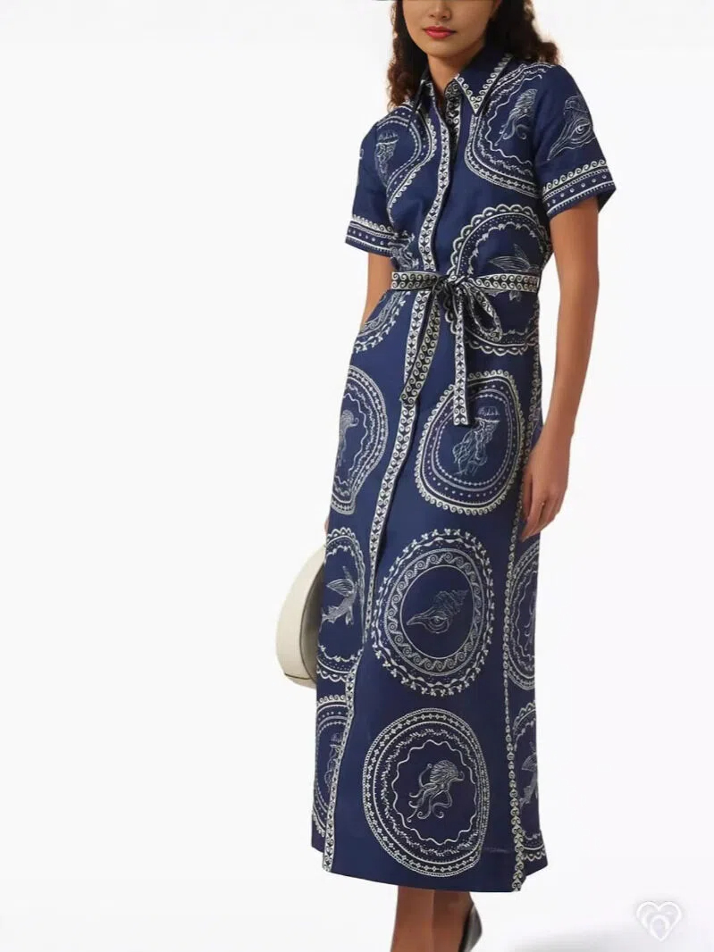 Indigo Bandana Print Shirt Maxi Dress