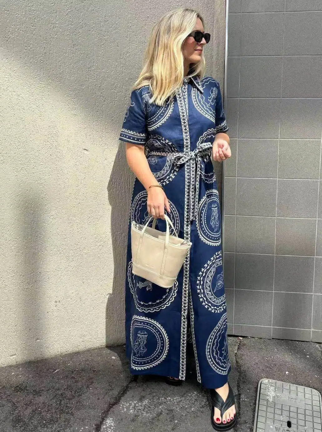 Indigo Bandana Print Shirt Maxi Dress