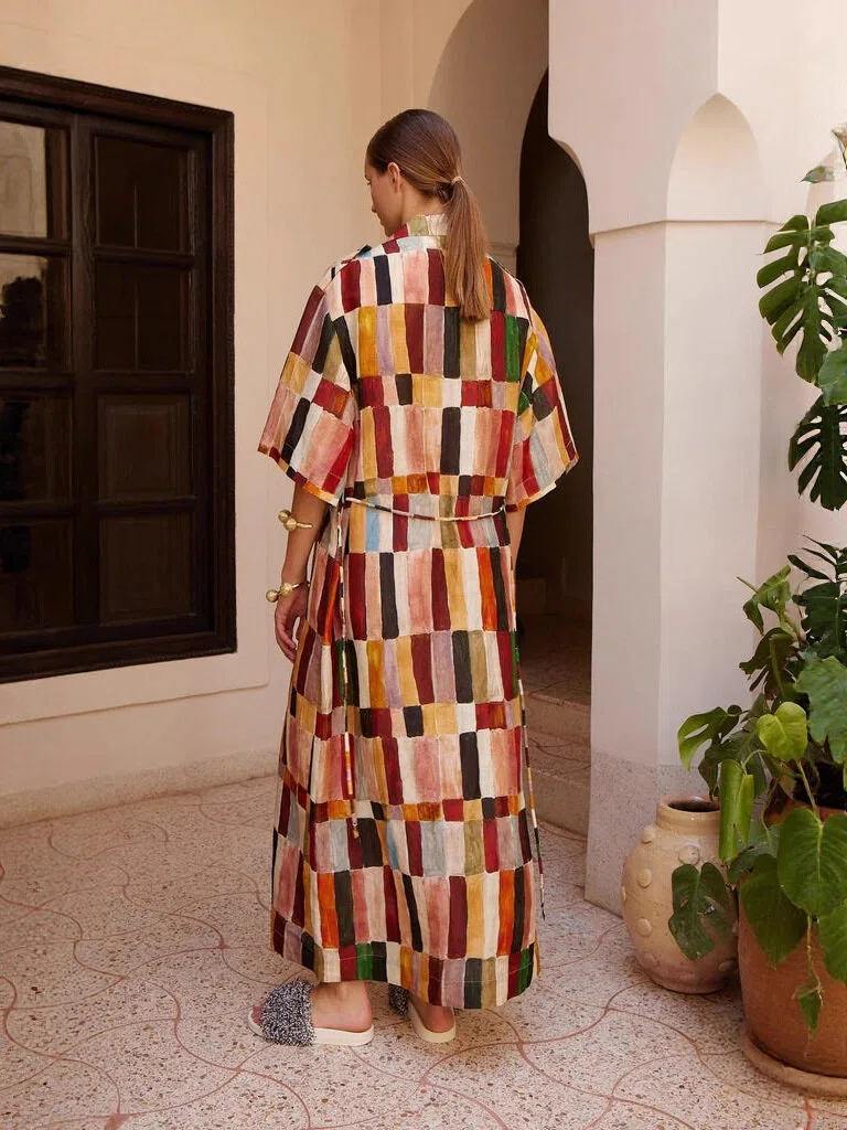 Color Block Print Shirt Maxi Dress