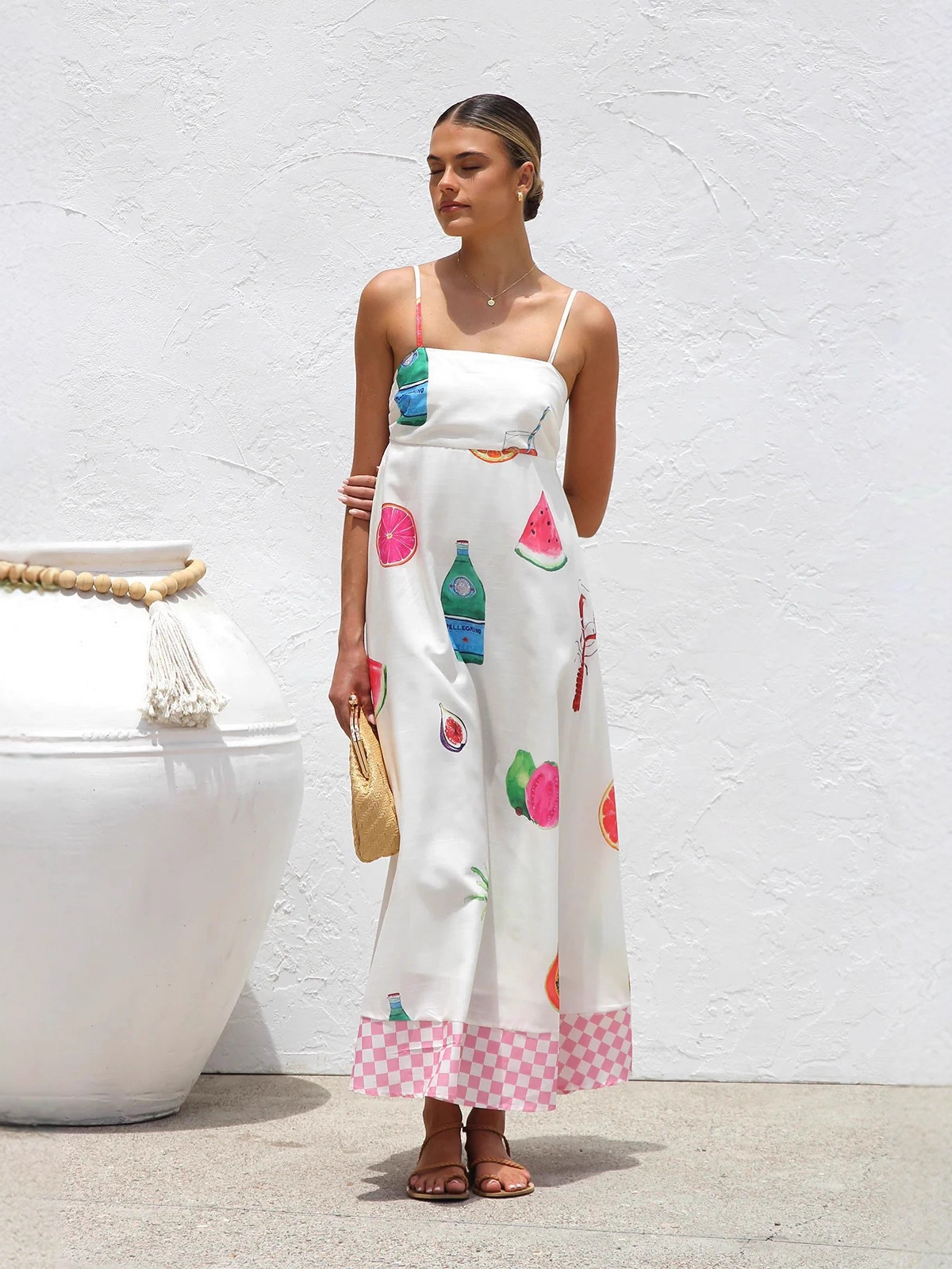 Tropical Fruit Print Maxi Dress