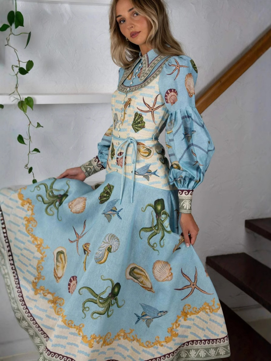 Seashell Print Prairie Maxi Dress