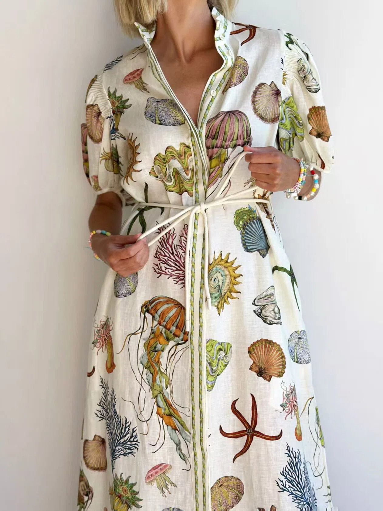 Underwater Life Puff Sleeve Maxi Dress