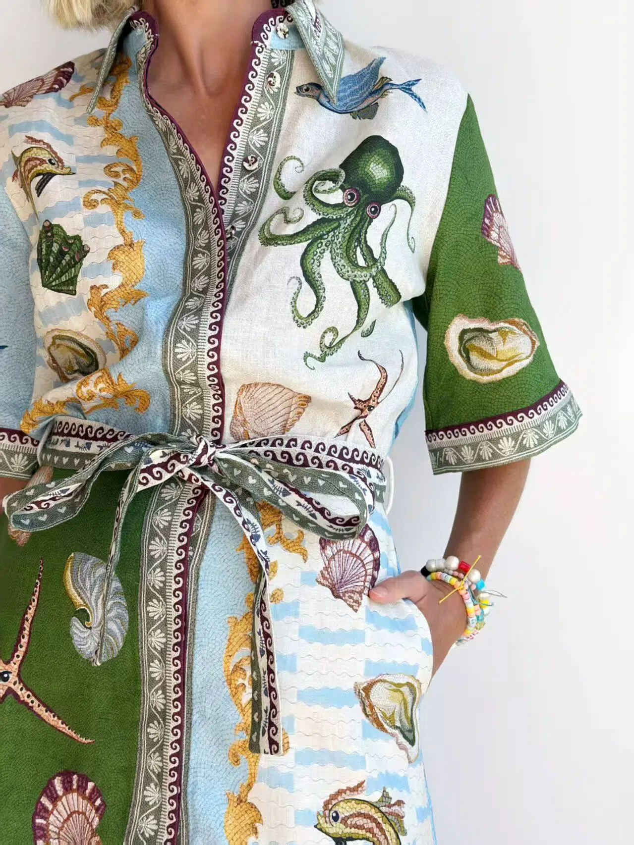 Marine Life Patchwork Shirt Dress