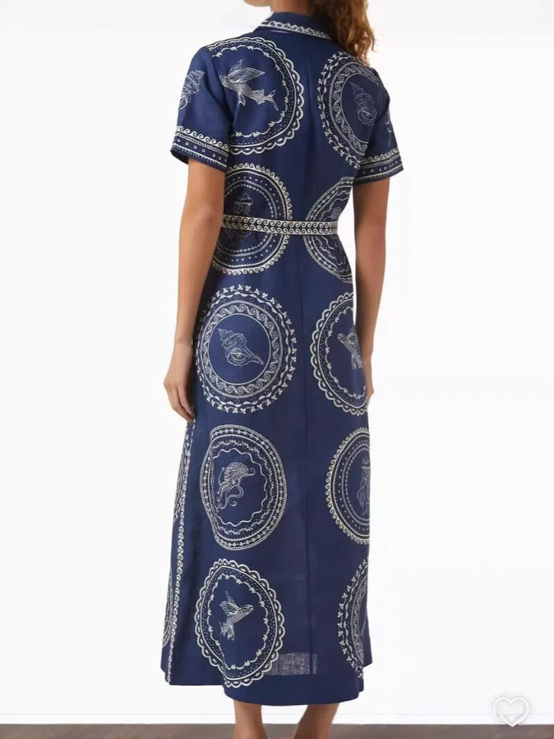 Indigo Bandana Print Shirt Maxi Dress