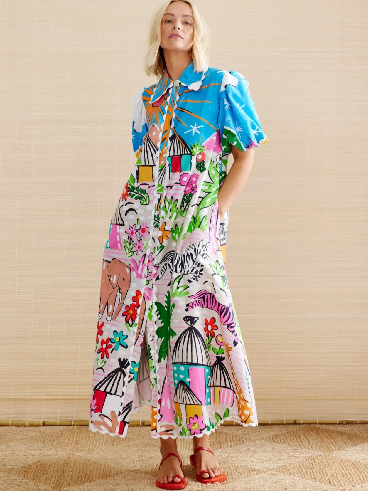 Safari Graffiti Shirt Maxi Dress
