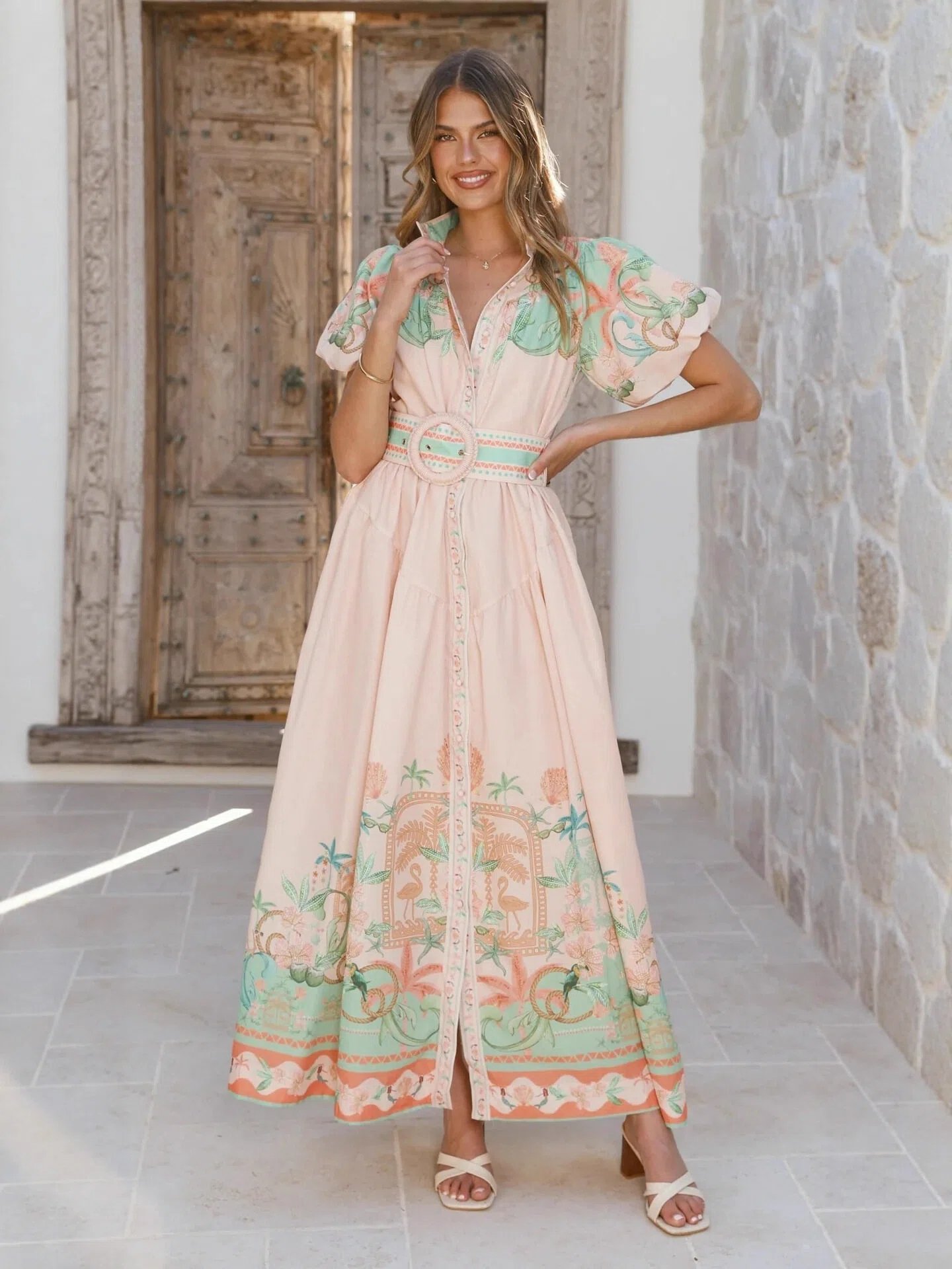 Blush Tropical Border Print Maxi Dress