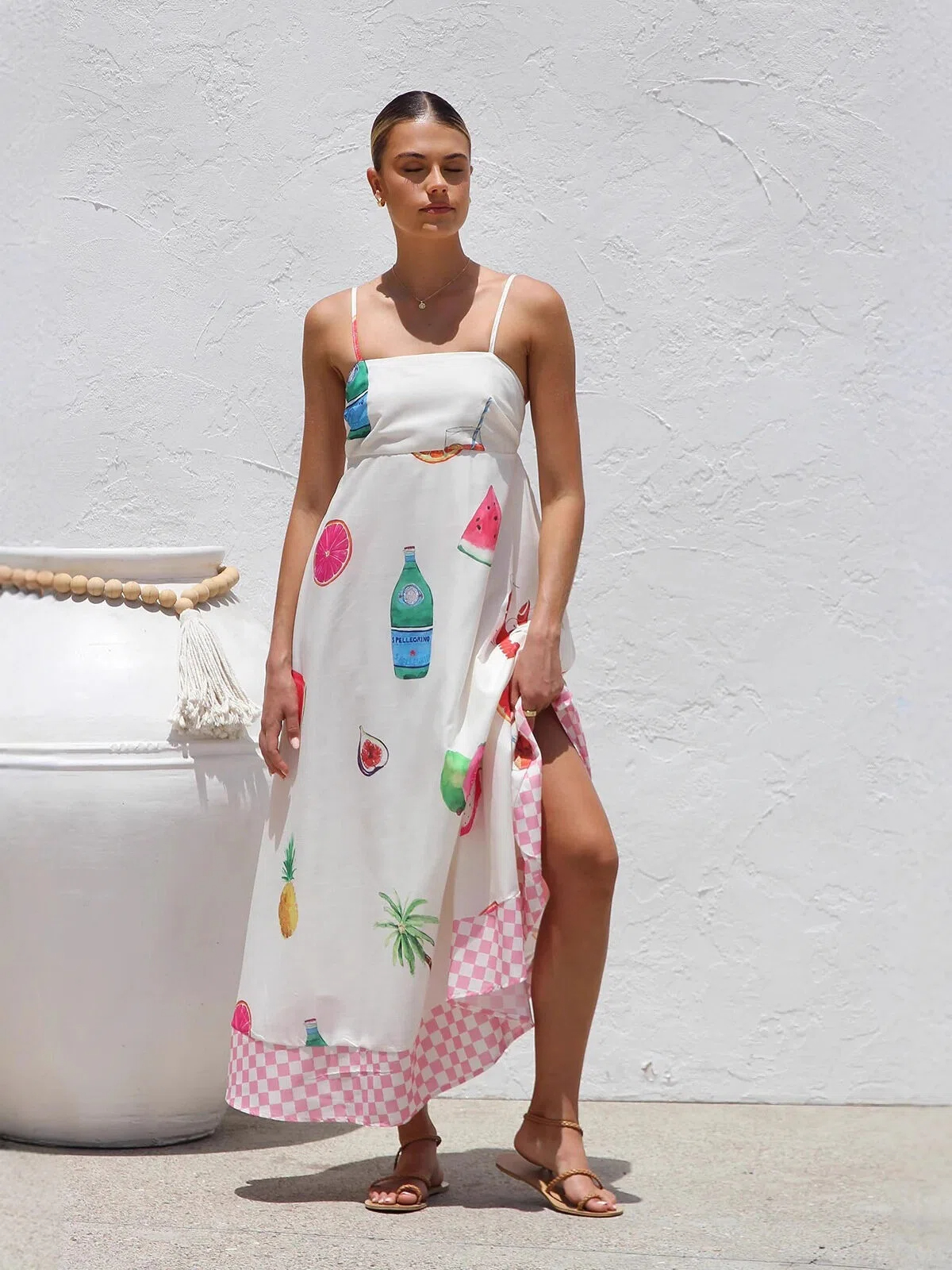Tropical Fruit Print Maxi Dress