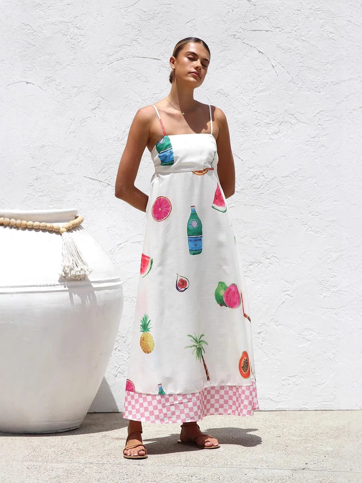 Tropical Fruit Print Maxi Dress