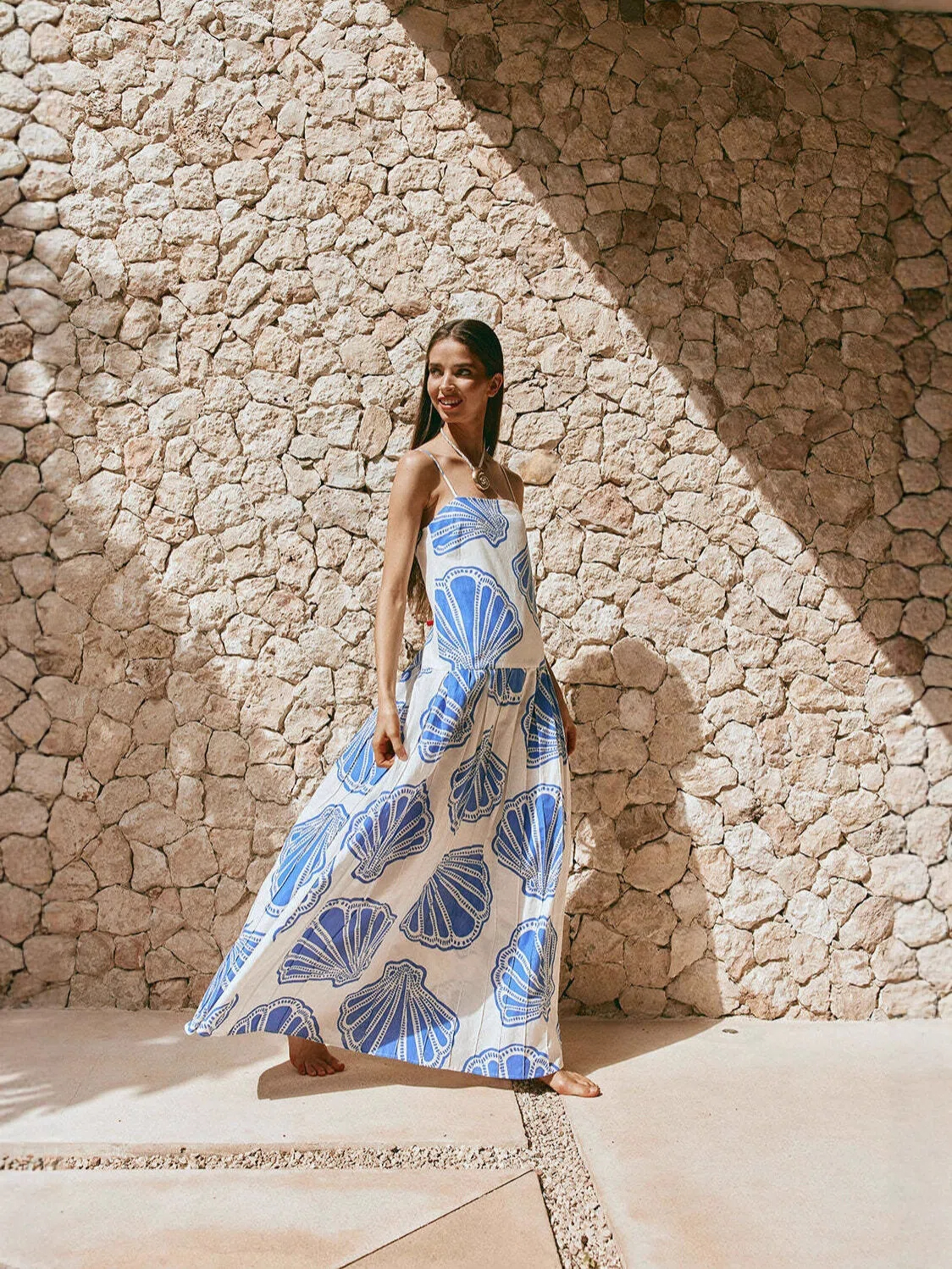 Azure Shell Print Cami Maxi Dress