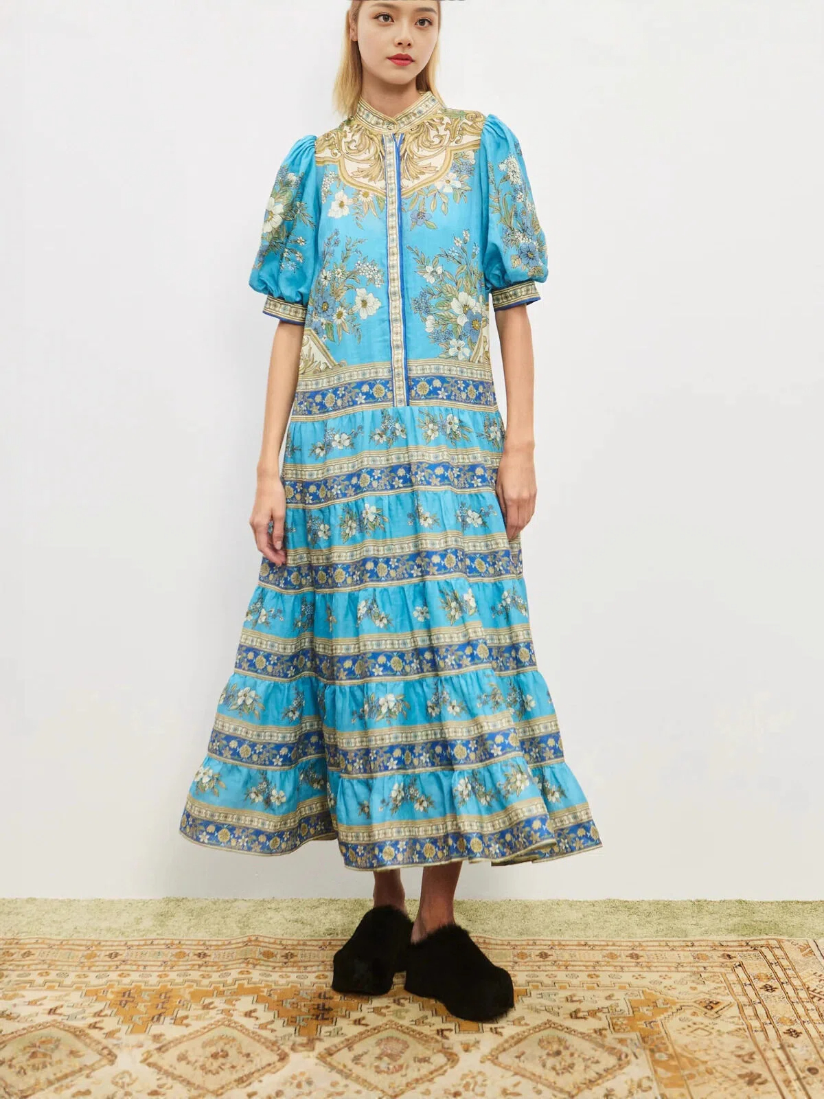 Azure Boho Tiered Maxi Dress