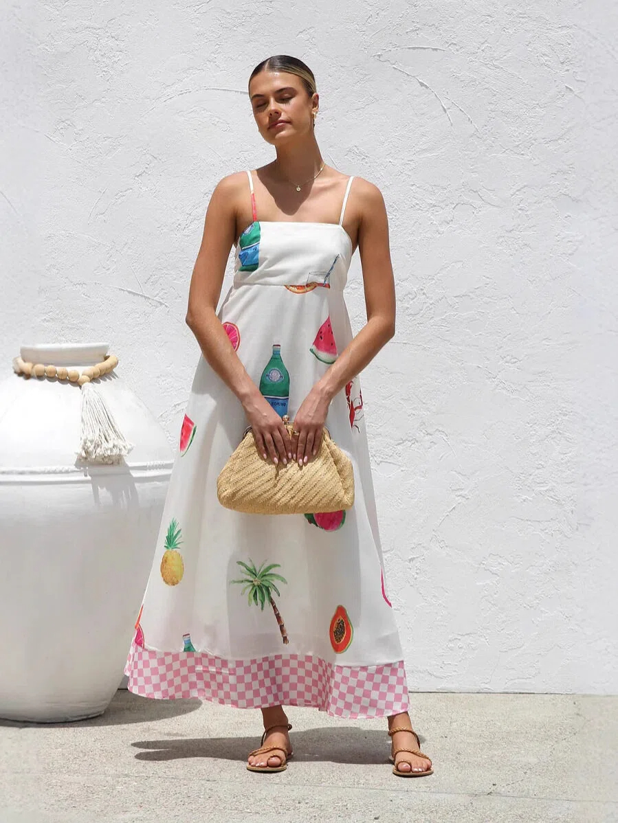 Tropical Fruit Print Maxi Dress