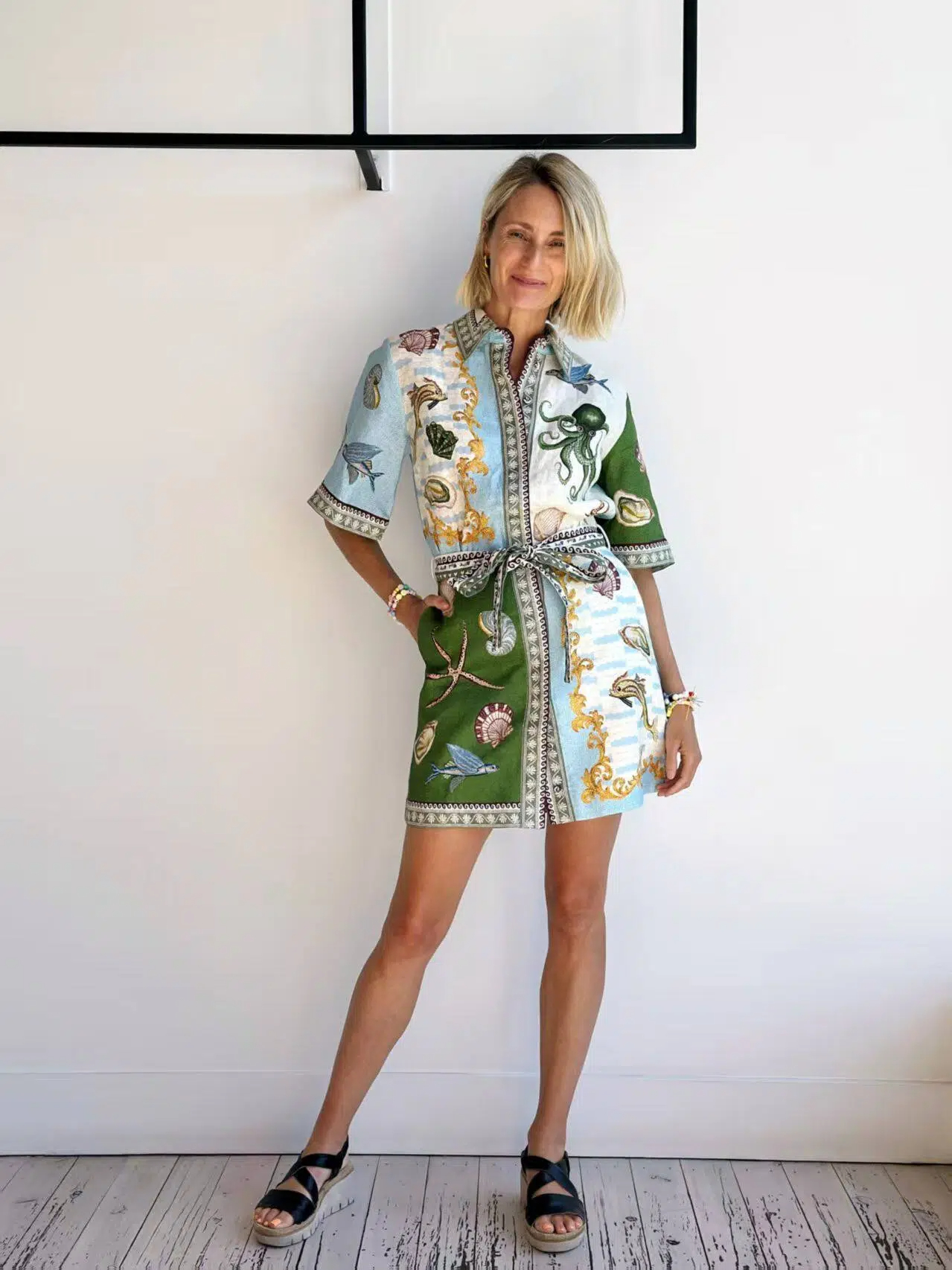 Marine Life Patchwork Shirt Dress