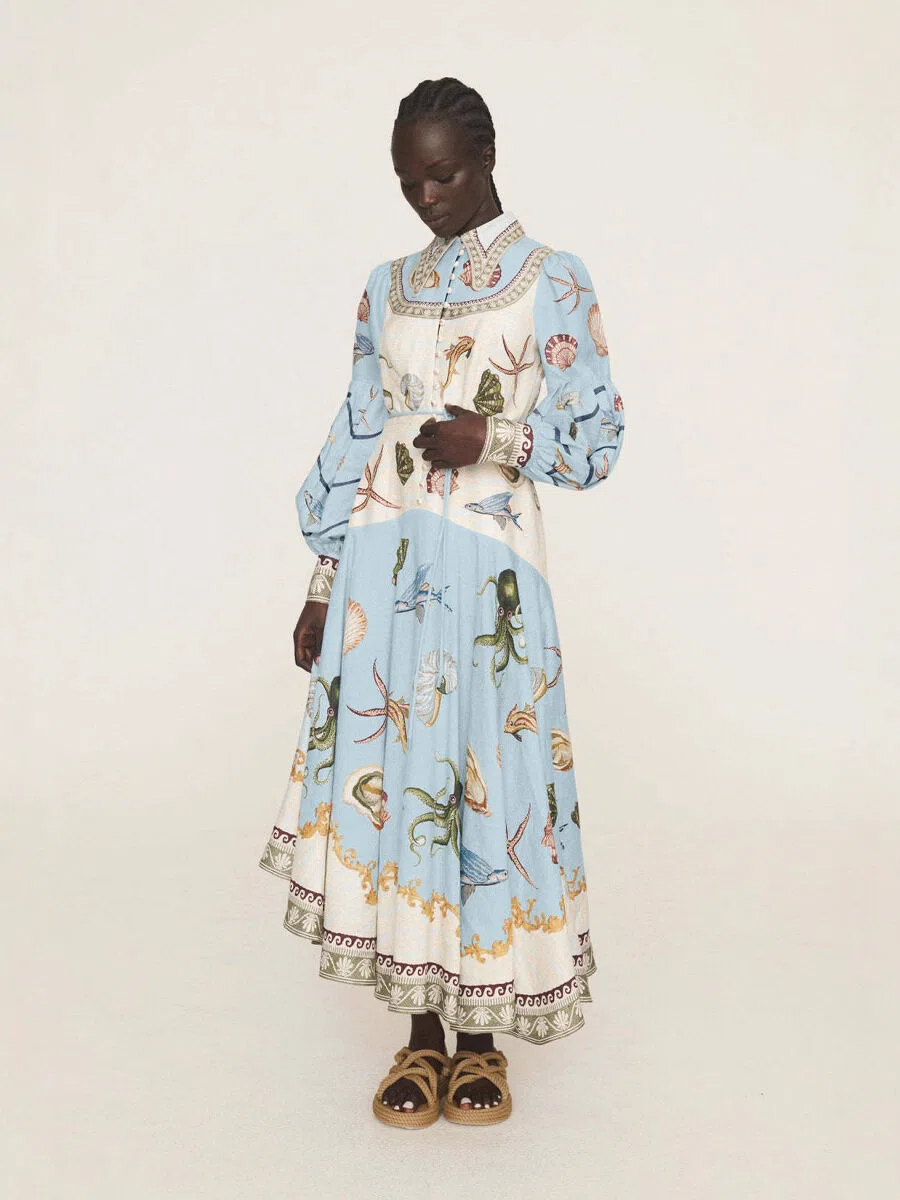 Seashell Print Prairie Maxi Dress