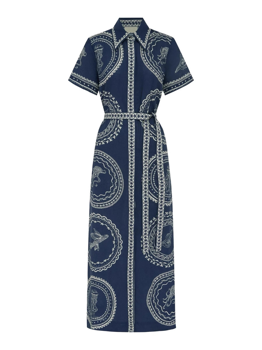 Indigo Bandana Print Shirt Maxi Dress