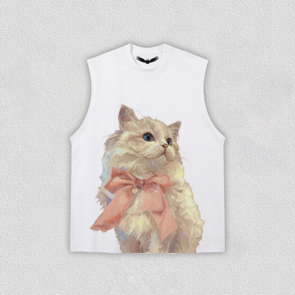 Elegant White Cat with Pink Bow T-Shirt