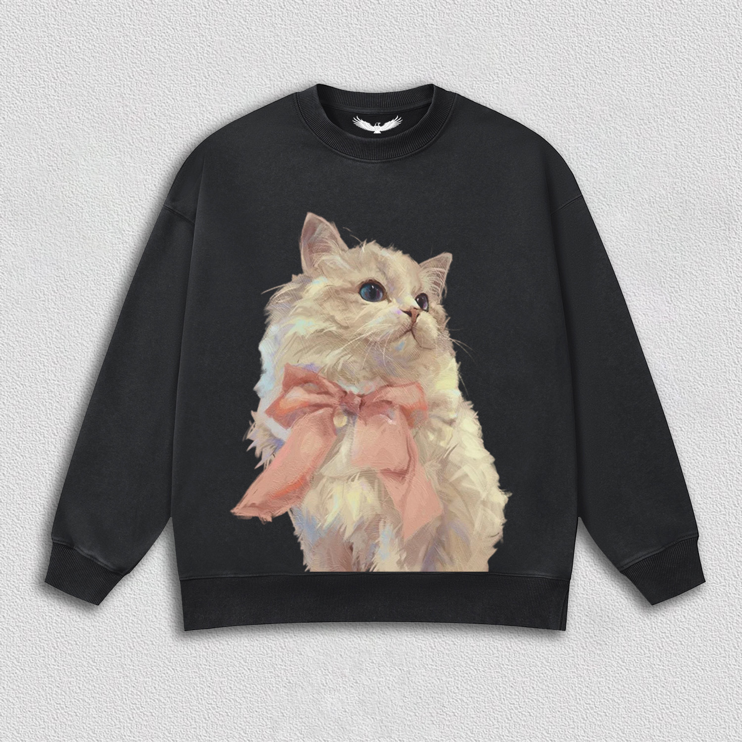 Elegant White Cat with Pink Bow T-Shirt