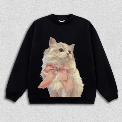 Elegant White Cat with Pink Bow T-Shirt