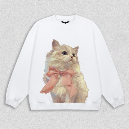 Elegant White Cat with Pink Bow T-Shirt