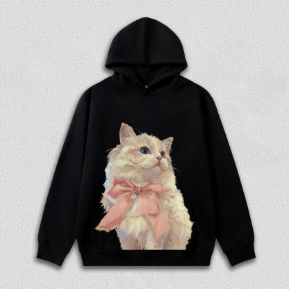 Elegant White Cat with Pink Bow T-Shirt