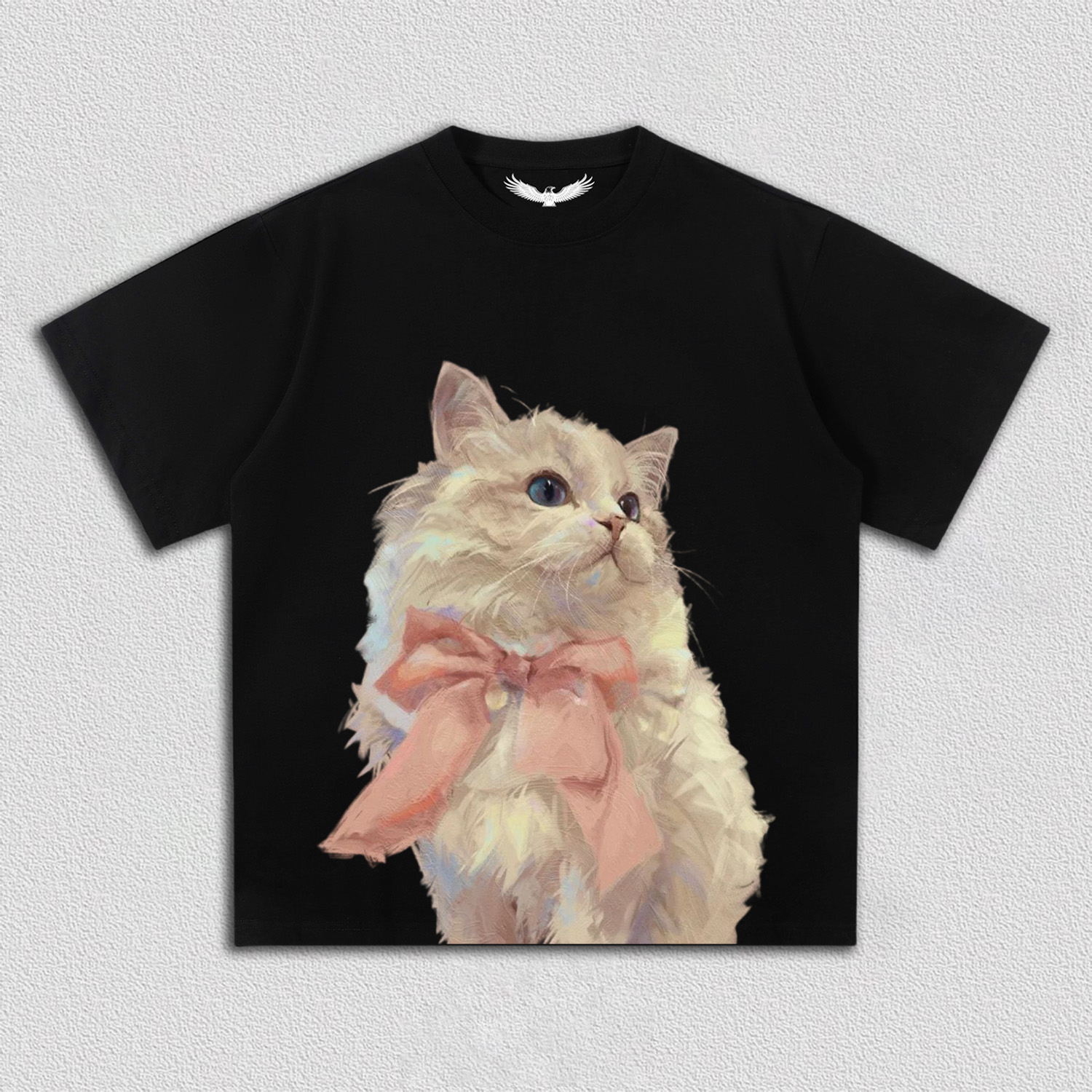 Elegant White Cat with Pink Bow T-Shirt