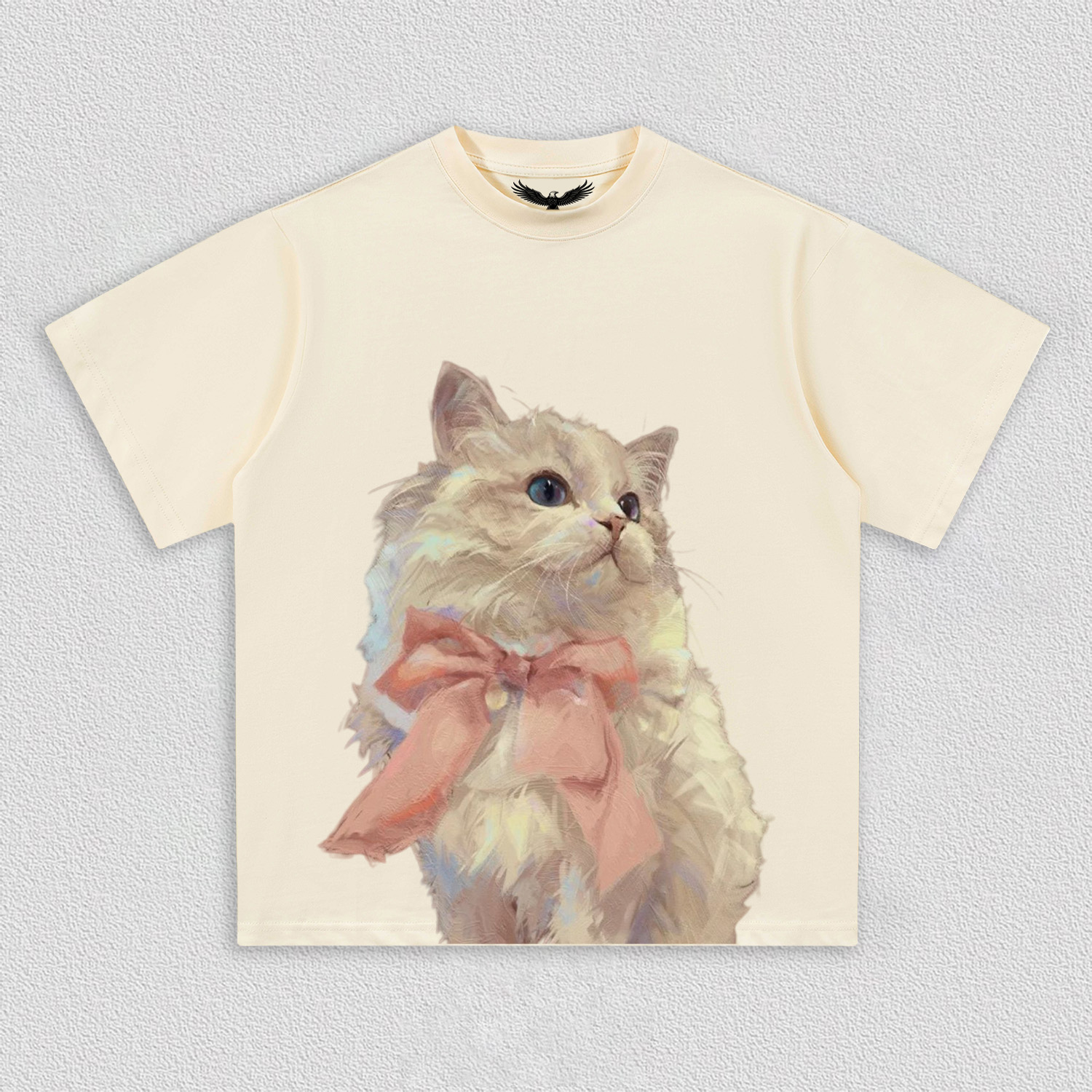 Elegant White Cat with Pink Bow T-Shirt
