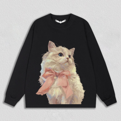 Elegant White Cat with Pink Bow T-Shirt