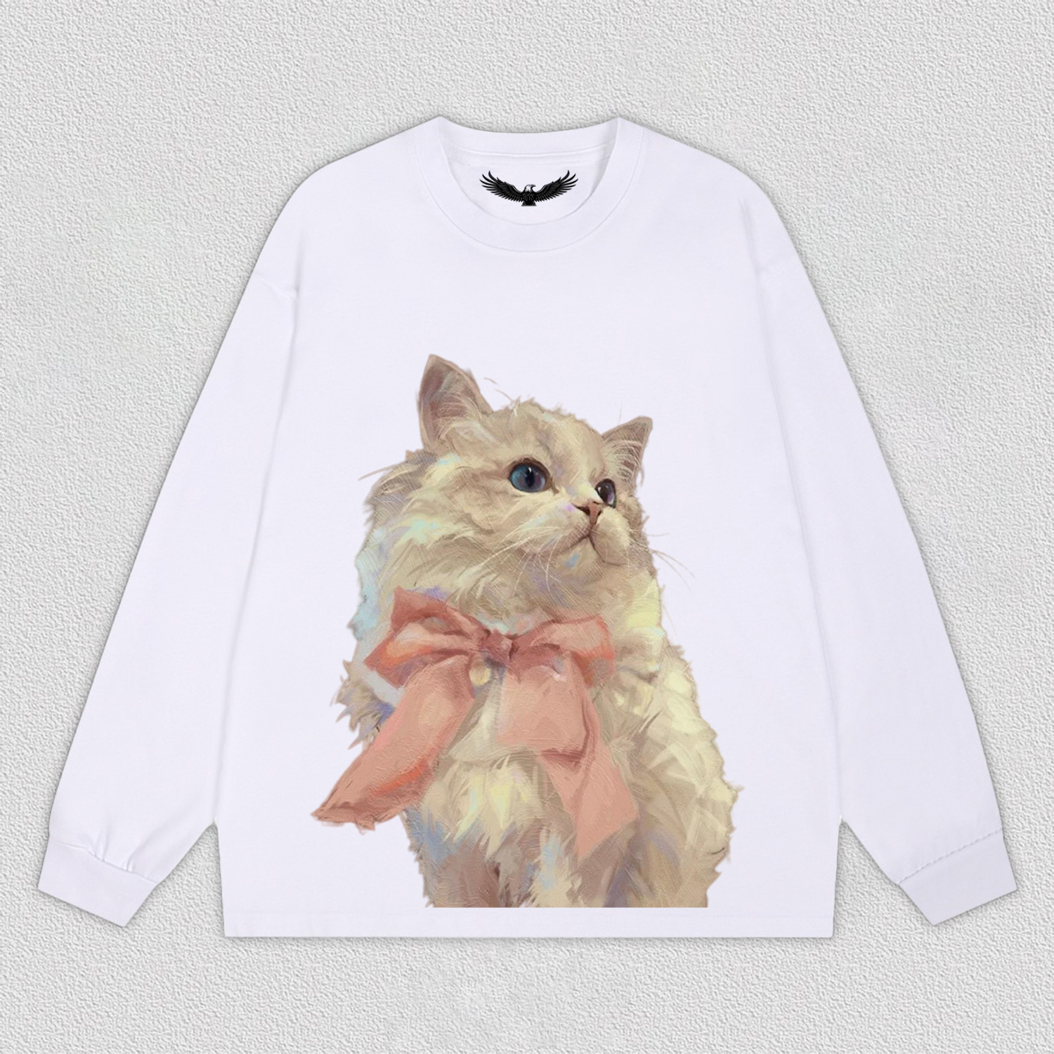 Elegant White Cat with Pink Bow T-Shirt