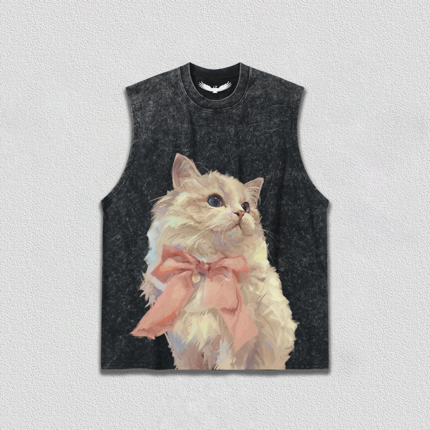 Elegant White Cat with Pink Bow T-Shirt